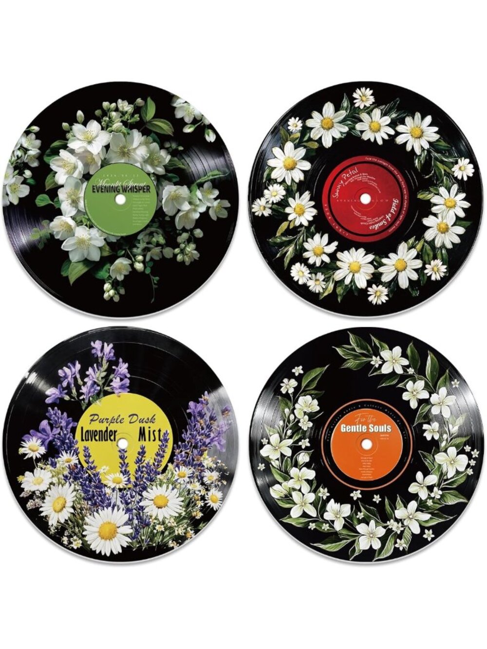 4PCS Vinyl Record Wall Art - Botanical Decor, Hippie Posters for Aesthetic Room